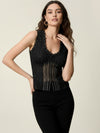 Black English embroidery corset effect top