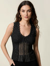 Black English embroidery corset effect top