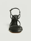 Black leather high strap sandals