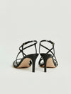 Black leather high strap sandals
