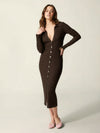 Brown fitted ribbed knit maxi dress
