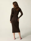 Brown fitted ribbed knit maxi dress