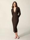 Brown fitted ribbed knit maxi dress