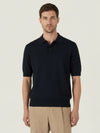 Compact Mesh Knit Polo Shirt - Navy