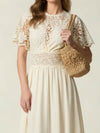 Fluid ecru embroidered midi dress
