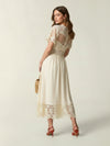 Fluid ecru embroidered midi dress