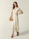 Fluid ecru embroidered midi dress