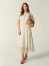 Fluid ecru embroidered midi dress