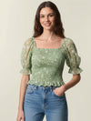 Madras cotton shirt with puffed sleeves