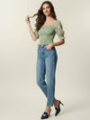 Madras cotton shirt with puffed sleeves