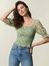 Madras cotton shirt with puffed sleeves