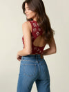 Printed cotton t-shirt with square neckline