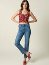 Printed cotton t-shirt with square neckline