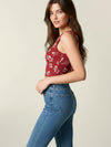 Printed cotton t-shirt with square neckline