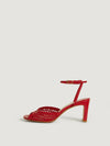 Red heeled sandals in woven leather
