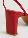 Red heeled sandals in woven leather