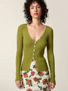 Olive buttoned V-neck cardigan