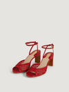 Red heeled sandals in woven leather