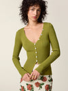Olive buttoned V-neck cardigan